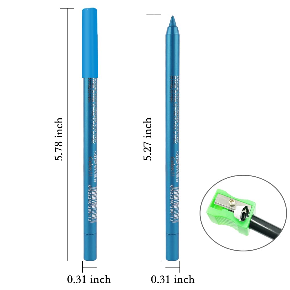 Kaely Gel Eyeliner Pencil for Women, Sea Blue Eye Liner Waterproof Smudge Proof with Sharpener, Waterline Eye Makeup Liners, delineador de ojos contra el agua, Vegan & Cruelty-Free, 11