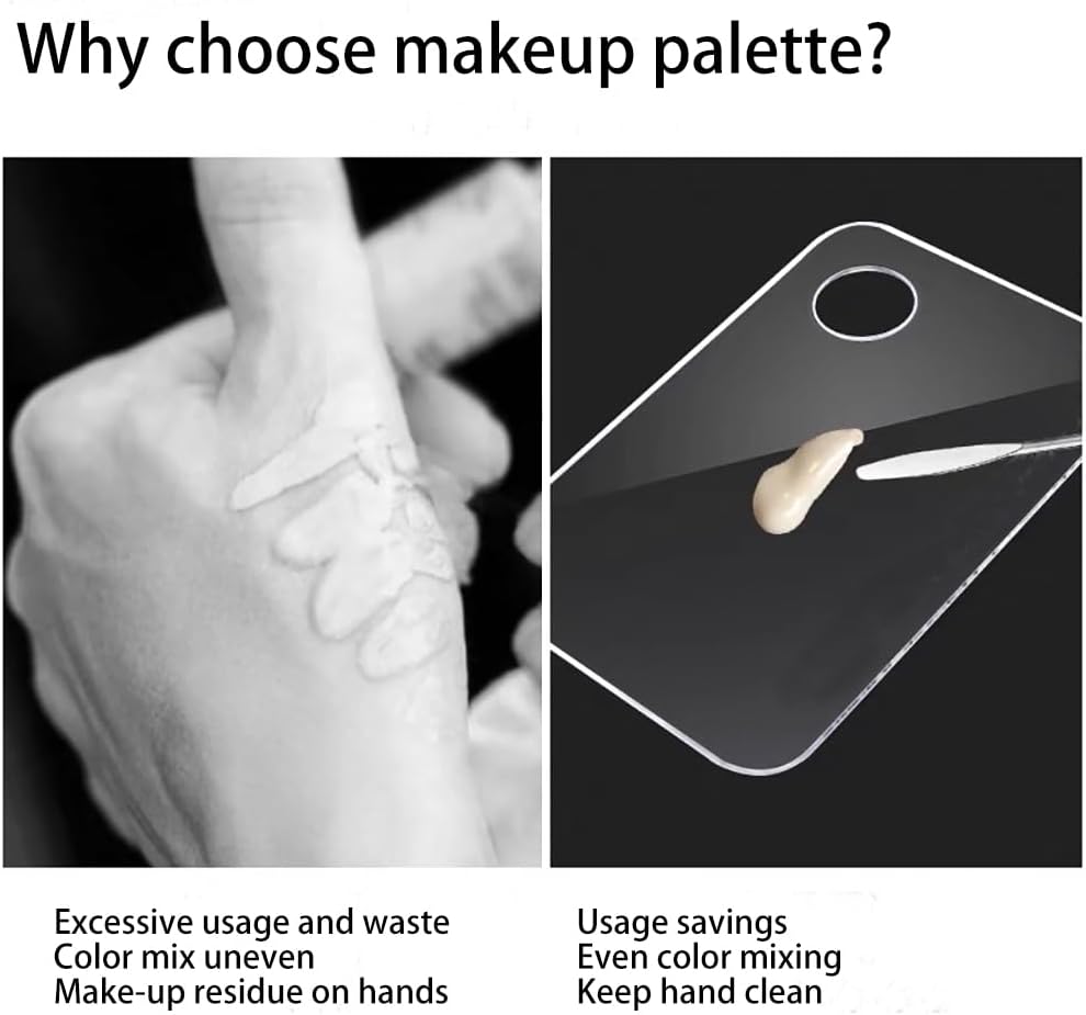 2pcs Acrylic Makeup Palette, Cosmetic Makeup Mixing Tray with 2pcs Spatula Tool, Foundation Makeup Palette for Nail Art Eye Shadow Pigment Blending (Rectangle)