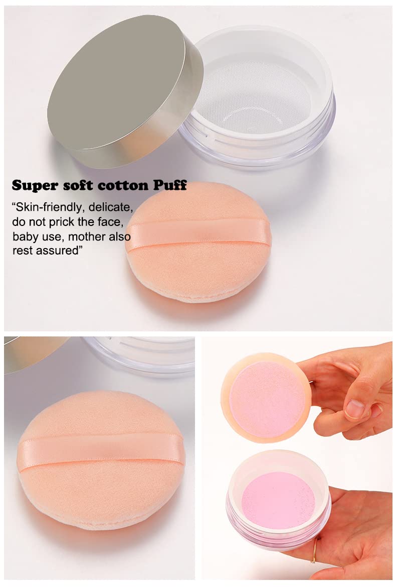 AKOAK Capacity 20 ml(0.67 oz) Empty Reusable Plastic Loose Powder Compact Container DIY Makeup Powder Case with Powder Puff and Elasticated Net Sifter Green