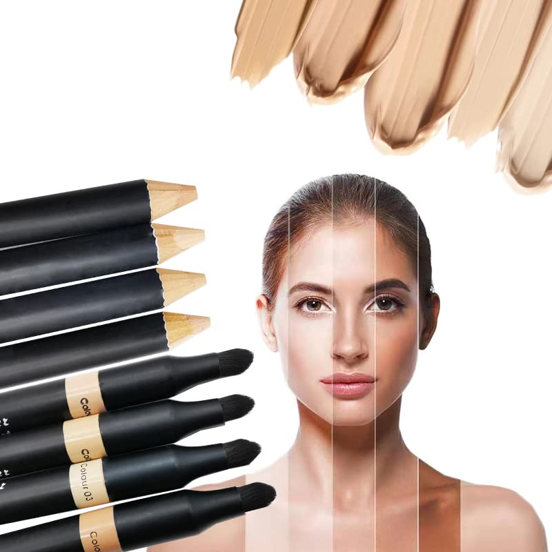 AKARY Concealer Pencil, 2 in 1 Dual-Sided Full Range of Coverage Concealer Pencil for Face, Professional Foundation Concealer for Eye Dark Circles, Blackheads, Concealer Pencil with Brush for Men and Women (#4 Wheat-colored)