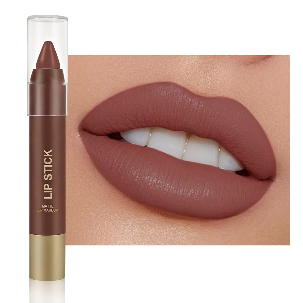Matte Lipstick Crayon for Women, Nude Brown 24 Hour Lipstick Lip Liner Pencil, Neutral Lip Stick Lipliner Long Lasting Waterproof Smudge Proof, Vegan & Cruelty-Free, 03