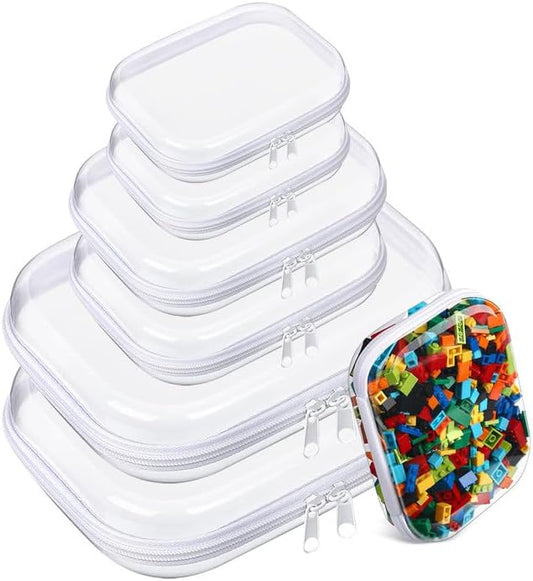 6 Pcs Clear Hard Zipper Case Hard Plastic Zipper Pouches Clear Shell Case Portable Travel Organizer Makeup Bag for Building Blocks Puzzles Cosmetics Makeup Supplies