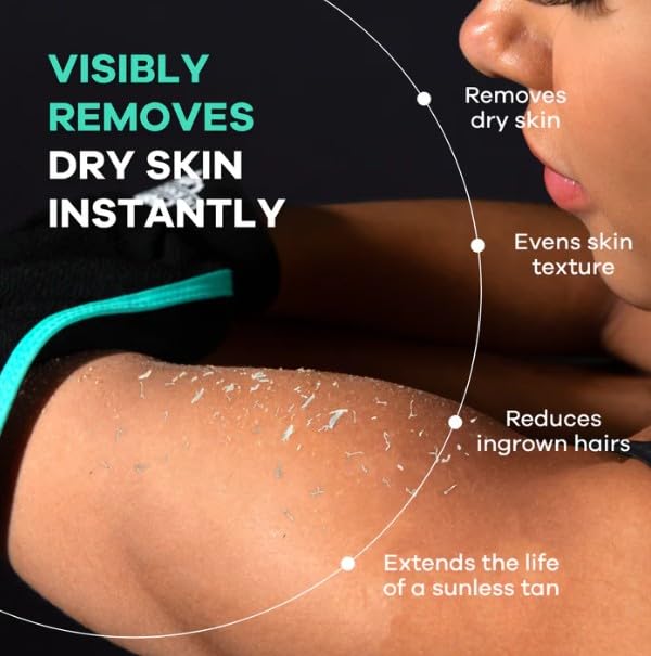 Dermasuri Deep Exfoliating Glove for Shower - Scrubbing Mitt Body Scrubber Gloves Skin Exfoliator & Eliminates Dead Skin - Keratosis Pilaris Scrub Spray Tan Remover - Korean Skincare for Body (2 Pack)