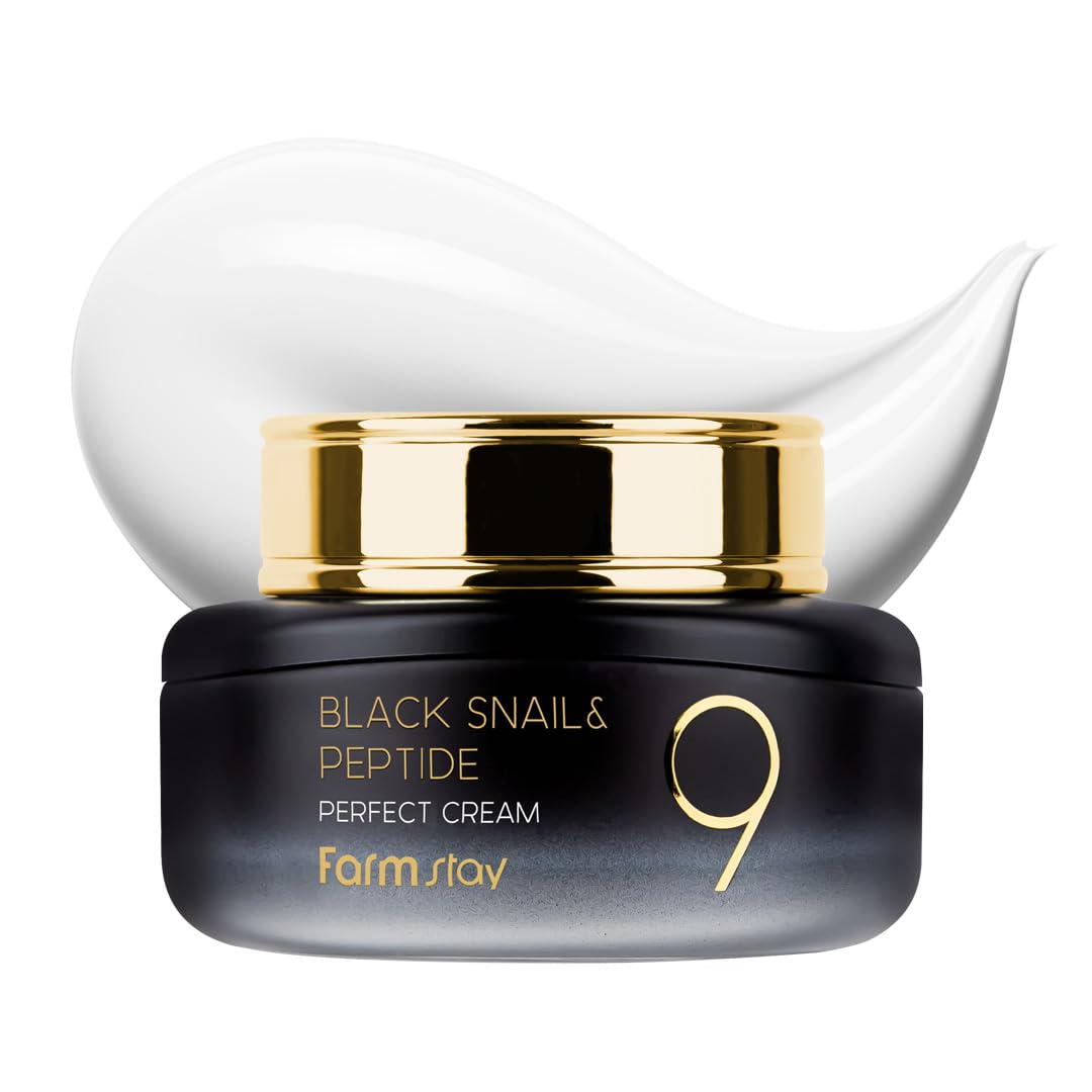 FARMSTAY Black Snail & Peptide 9 Perfect Cream, Snail Mucin Moisturizer for Elastic & Glow Skin, Hydrating & Nourishing, Anti-aging, Skin Barrier Repair, for Women & Men, Korean Skin Care, 1.85 Fl. Oz