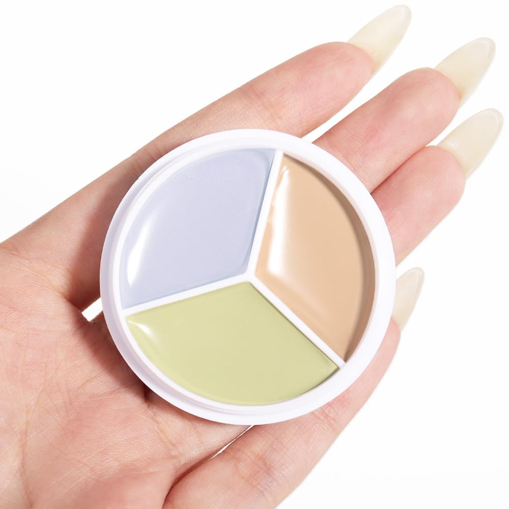 Kaely Tri Color Concealer Pot,Color Correcting Concealer for Dark Circles Spots,3 Color Cream Concealer Full Coverage,Foundation Contour Makeup Palettes,under Eye Brightener corrector de ojeras,02