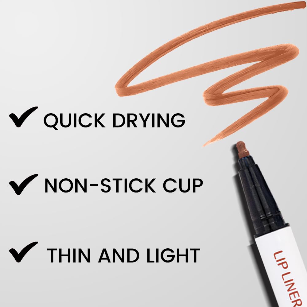 evpct Longwear Liquid Lip Liner Stain Marker Pen Long Lasting Waterproof, Nude Light Brown Matte Semi Permanent 24 Hour Lip Liner and Lipstick Combo, Color Stay Lipliner All Day, Lips Stain peel off