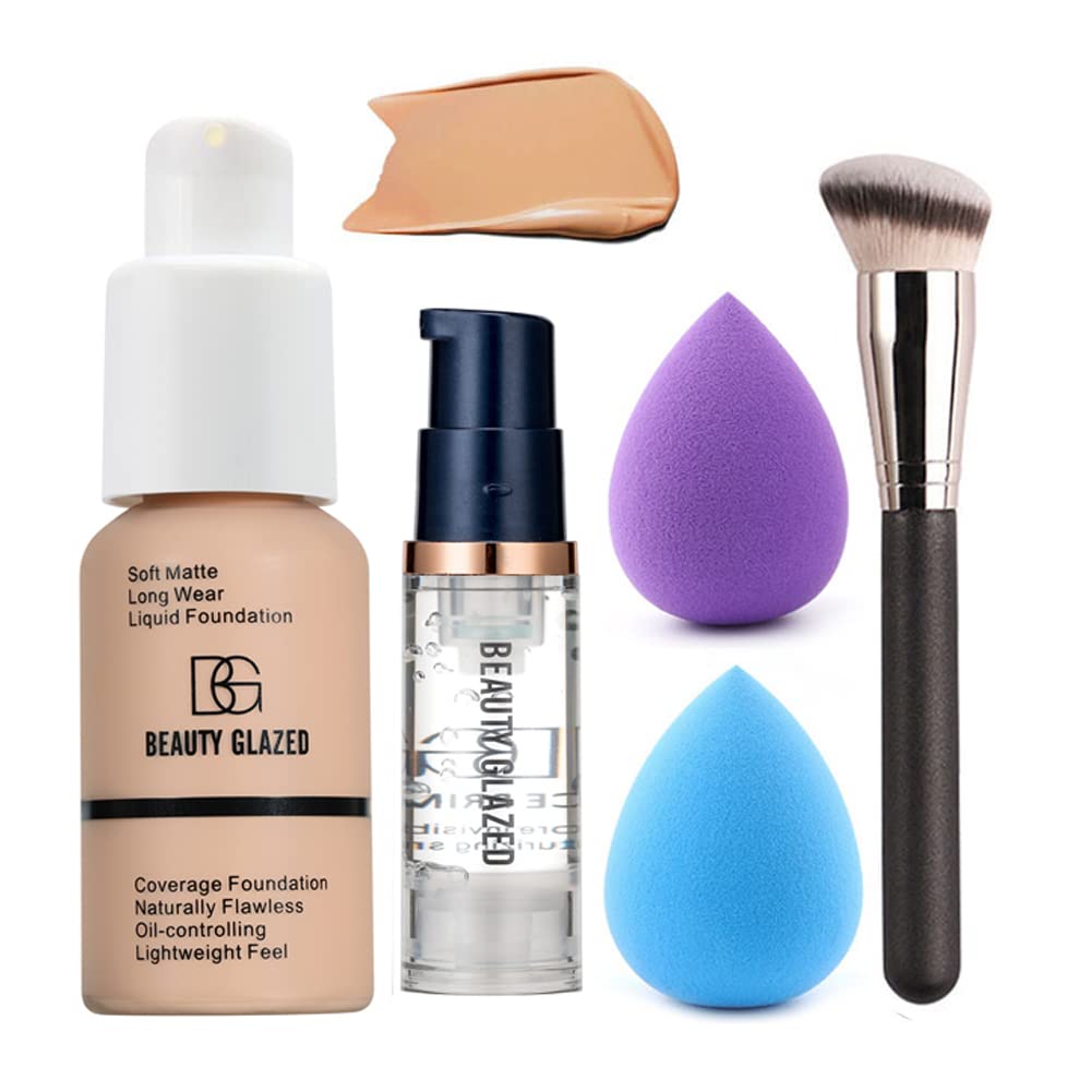 All in One Makeup Kit For Girls 12 Colors Naked Matte Eyeshadow Palette, Foundation Face Primer, Makeup Brush, Makeup Sponge, Eyebrow Soap Kit, Lipstick Set, Winged Eyeliner Stamp Makeup Set (SetE)