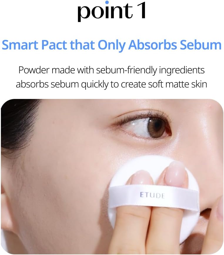 ETUDE Sebum Soak Pact (23AD) | Facial Oil Control and Soft Skin with This Mineral Powder That Absorbs Sebum for a Matte Face | K-Beauty