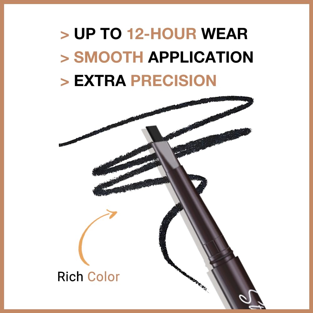 4 Pcs Ultimate Eyebrow Retractable Definer Pencils,Dual-Sided Natural Soft Textured Eyebrow Pencil for Daily Look Eyebrow Makeup,Brow Brush,Fine Tip lapiz de cejas-Black