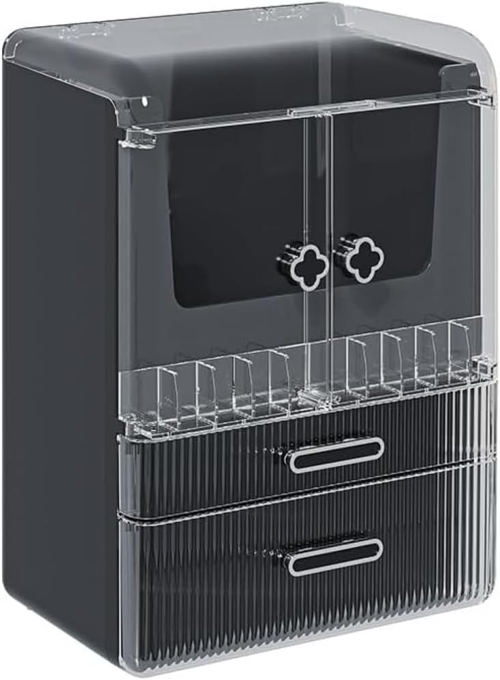 Acrylic Makeup Organizer with Drawers – 38.5CM Large Capacity Cosmetic Storage Box, Dustproof & Waterproof Vanity Organizer for Skincare, Jewelry, Lipsticks & Beauty Products (Black)