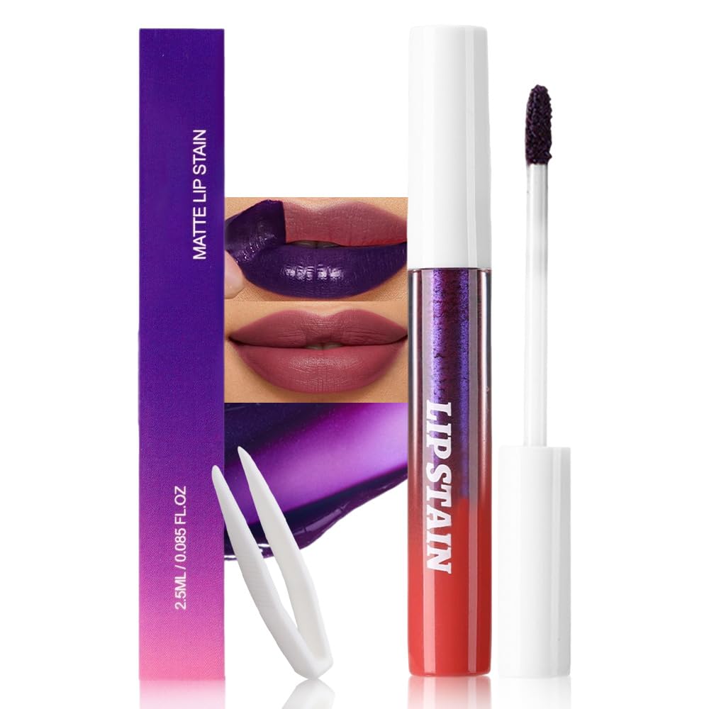evpct Deep Mauve Red Peel Off Lip Stain Tints with Tweezer, Matte Liquid Lipstick Lip Stain Long Lasting Waterproof for Women, Non-stick Cup Lipstick Peel Off High Pigmented Smudge-proof Easy to Apply