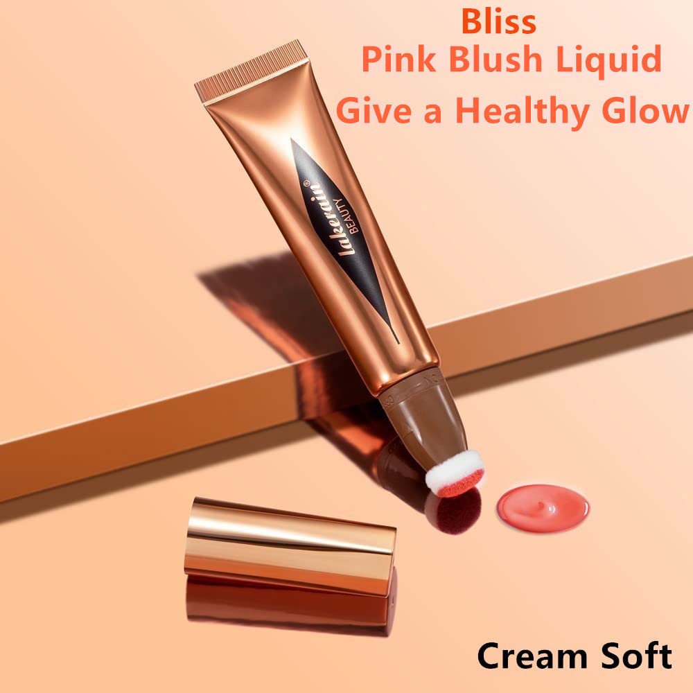 Go Ho Liquid Blush Beauty Wand,Soft Cream Blush Makeup,Liquid Blush for Cheeks Contouring with Cushion Applicator,Easy to Blend & Long Lasting & Smooth Natural Dewy Finish,01# Bliss Pink Blush Liquid