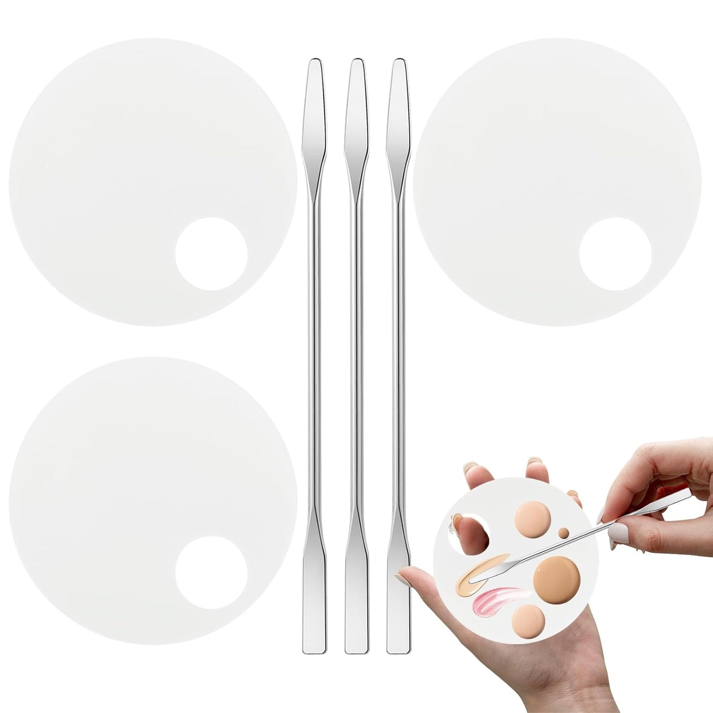 3 Pack Nail Art Palette with 3 Pcs Spatula Makeup Tray Foundation Mixing Palette Professional Cosmetic Stiring Tools for Women and Girls Liquid Foundation Lipstick Concealer