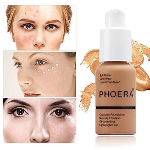 2 Pack PHOERA Foundation, Flawless Soft Matte Liquid Foundation Makeup for Women..PHOERA Foundation101# Porcelain and 102# Nude
