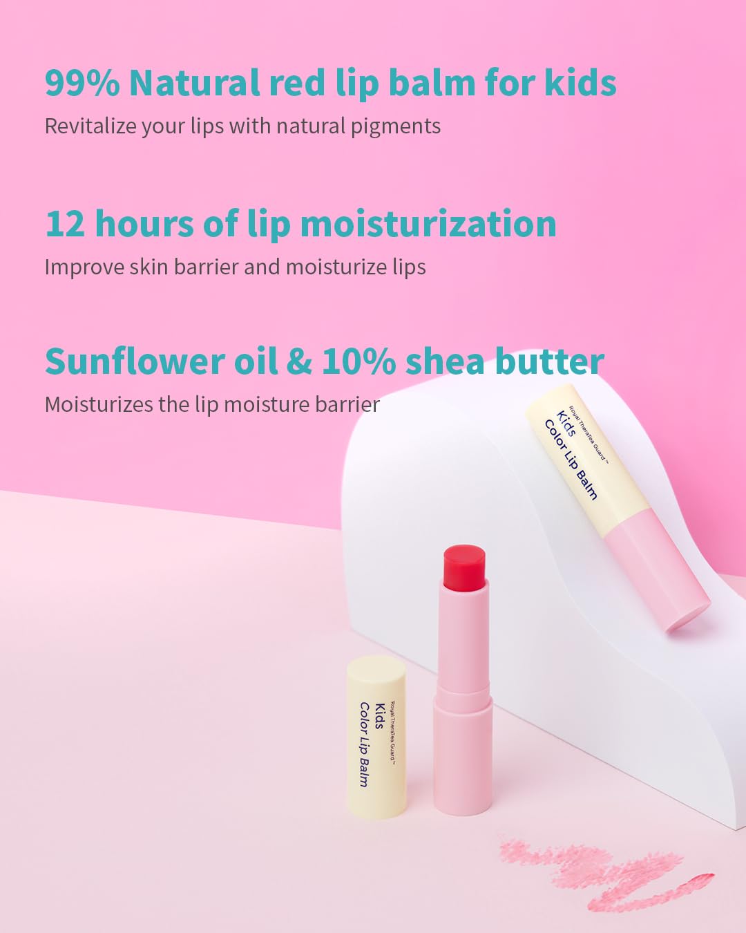 Kids' Color Lip Balm - Korean Kids Red Tint Lip Balm for Chapped and Cracked Lips with Natural Pigments - Hydrating Lips with Plant Oils and Shea Butter - Allergen Free Scent, 0.1 oz.