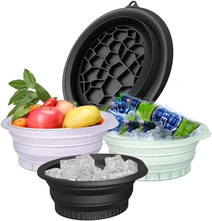 Face Ice Bath Bowl Silicone Face Ice Bath Ice Facial Folding Washbasin with Built-In Ice Tray and 3 foldable hair bands, Foldable & Portable Bowl for Home Ice Water Facials (Black)