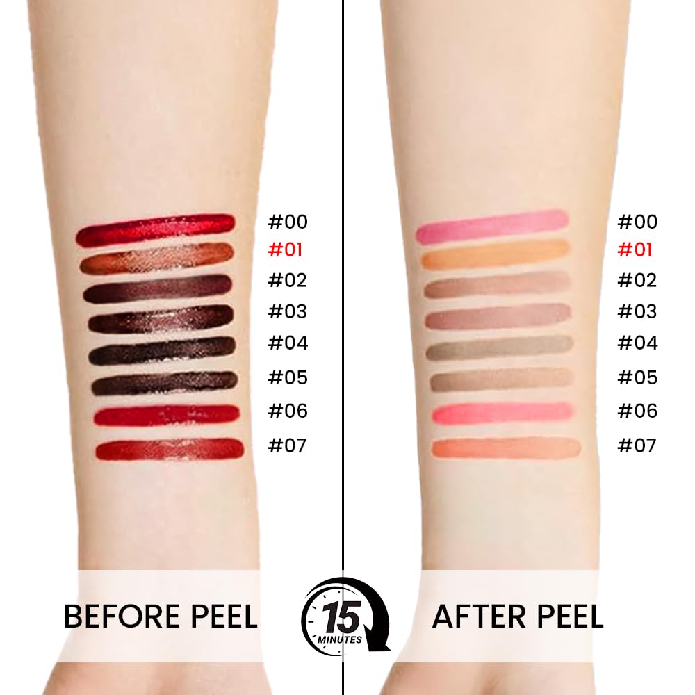 Matte Liquid Lip Stain Peel Off Lip liner Tattoo, Orange Brown Matte Peel Off Lip Stain, Long Lasting Waterproof Lipstick Lip Gloss Stain, Transfer-proof for All Skin Types 0.12 fl oz 01#