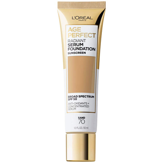 L'Oreal Paris Age Perfect Radiant Serum Foundation with SPF 50, Sand, 1 Ounce