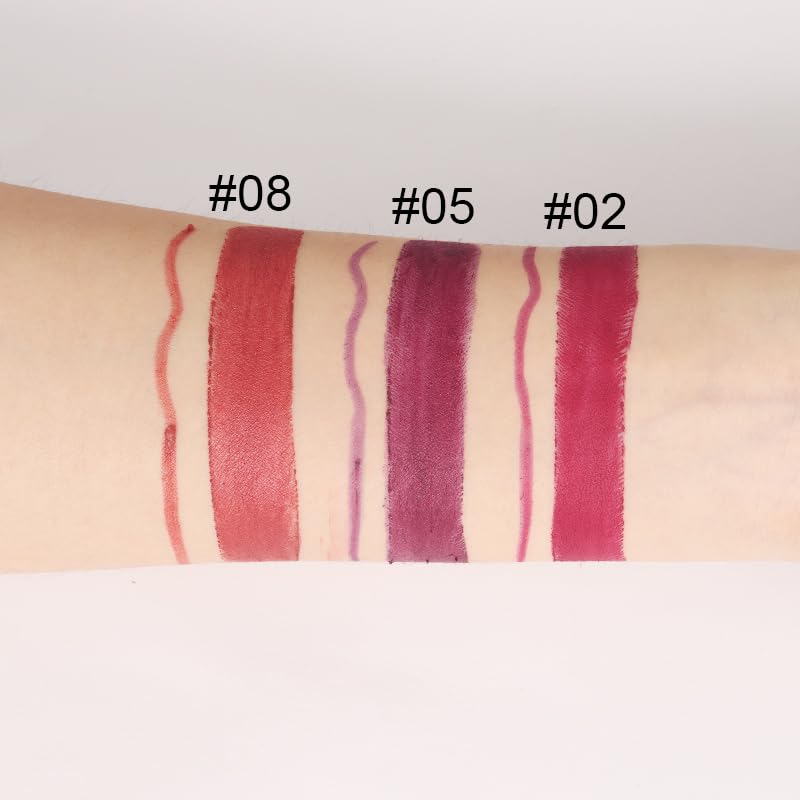 evpct 3Pcs Plum Purple Wine Mauve Red Lip Liner and Lipstick Set for Women Matte Matt 24 Hour Lipstick Pen and with Lip Liner Pencil Set Long Lasting 24 labial labiales mate 24 horas originales