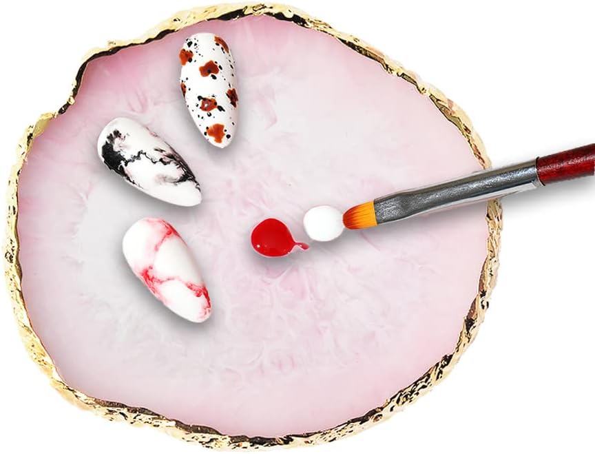 Resin Nail Art Palette, Nail Art Painting Mixed Color Palette Gold Edge Nail Gel Color Makeup Display Board (3#Blue)