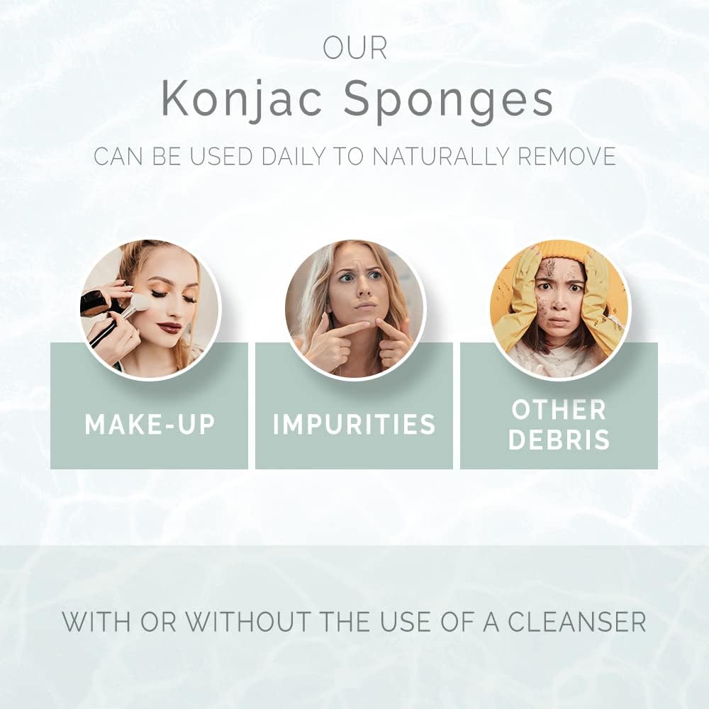 Wildpier Beauty Konjac Sponge, Natural Luxury Facial Exfoliator, Face Scrubber, Makeup Remover, Plant Based Gentle Cleansing for Sensitive Skin, Removes Dead Skin Cells, White