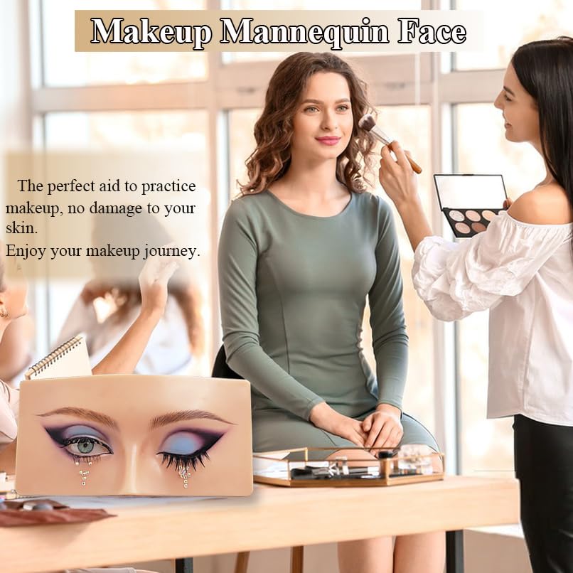 Makeup Practice Face, Makeup Mannequin Face with Makeup Practice Face Board, 3D Reusable Practice Eye Makeup Face Eyeshadow Mannequin for Professional Makeup Artists and Beginner to Practice Makeup