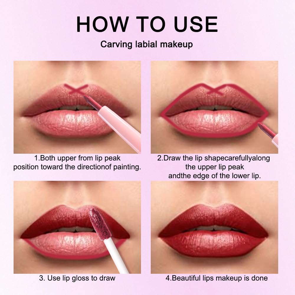 evpct Dark Red Metallic Glitter Lip Liner and Lipstick Combo Lip Gloss Stain Set Makeup for Women Long Lasting Waterproof 24, Wine Red Frosted Metallic Shimmer Glossy Chrome iridescent Liquid Lipstick