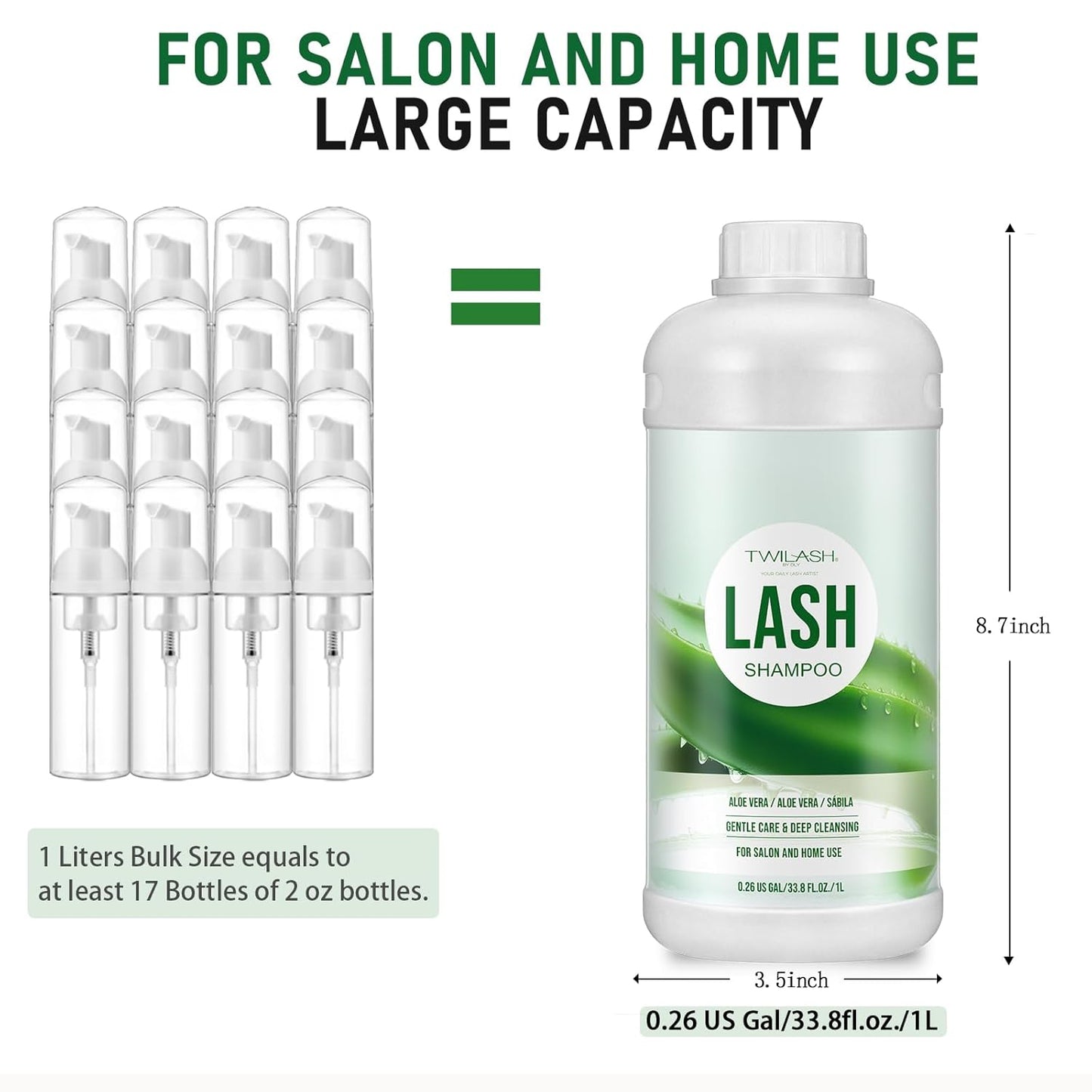 Lash Shampoo Bulk, Eyelash Cleanser for Extensions 1 Liter, Safe Makeup Remover, Non-irritating or Burning Formula Eyelid Foaming Cleanser for Professional Salon and Home Use (Aloe Vera-1L)