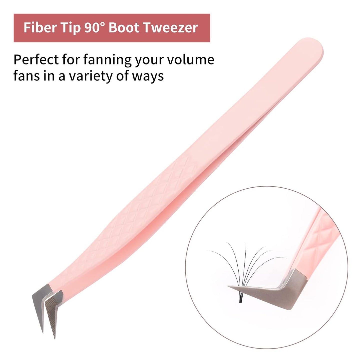 Lash Extension Tweezers Fiber Tips Volume Lash Tweezers Curved Precision Pink Eyelash Tweezers 90 Degree Angle Boot Great for Larger Fans Eyelash Extension Tweezers Professional