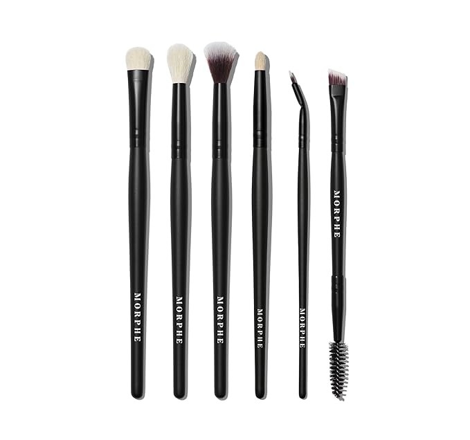 Morphe Eye Stunners Brush Set - 6 Piece Eyeshadow Brush Set - Lining, Blending & Angled Eyeshadow Brushes - Made with Natural & Synthetic Bristles and Includes Makeup Brush Case (6 Count)