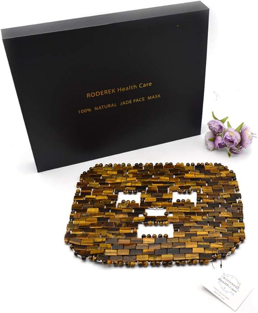 Jade Ice Sleeping Mask, Jade Mask for Relieving Face & Eye Puffiness Migraine, Anti Wrinkle Mask Therapy, Yoga Meditation Tools (Tiger's eye Jade)