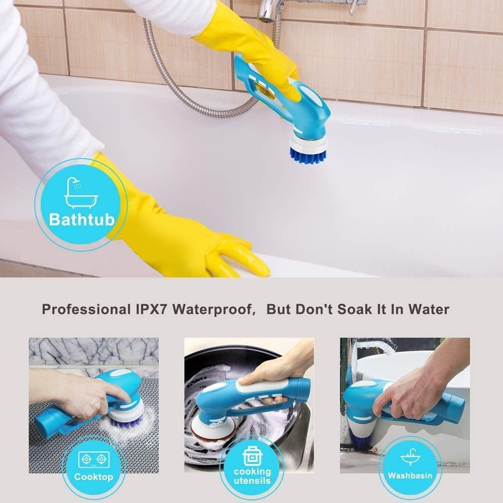 Electric Scrubber Power Cordless, Portable 360 Handheld Washing Cleaning Machine with 6 Replaceable Brush Heads, High Rotation for Bathroom, Floor, Kitchen, Car, Sink, Wall, Window