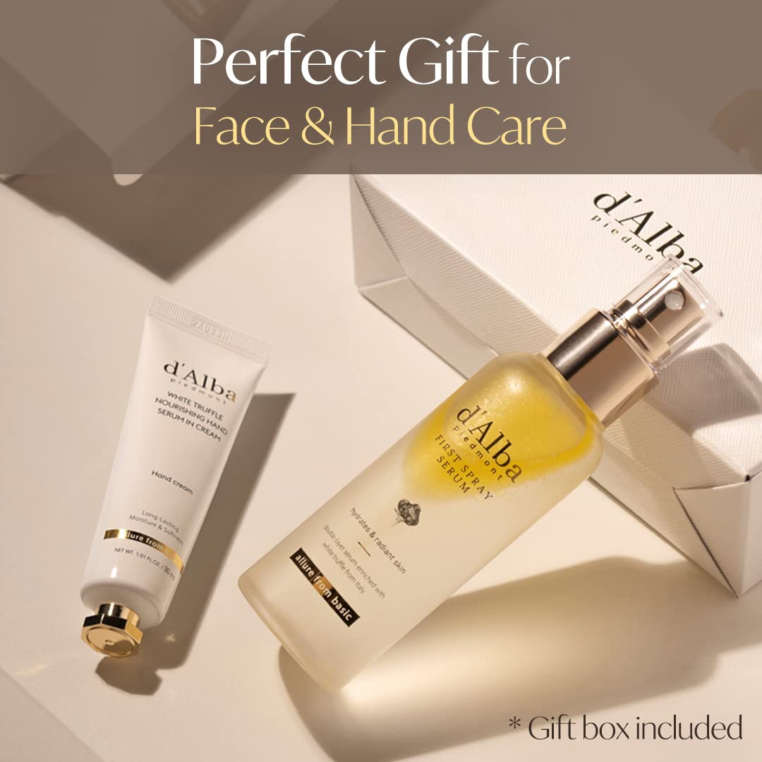 d'Alba All About Korean Skin Care, Gift Set for White Truffle First Spray Serum & Nourishing Hand Cream, Perfect for Mothers Day Gift
