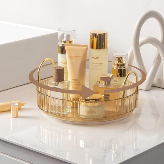 Rotating Makeup Organizer for Vanity, High-Capacity Skincare Clear Make Up Storage Perfume Organizers Cosmetic Dresser Organizer Countertop 360 Spinning (Gold, 1 Tier)