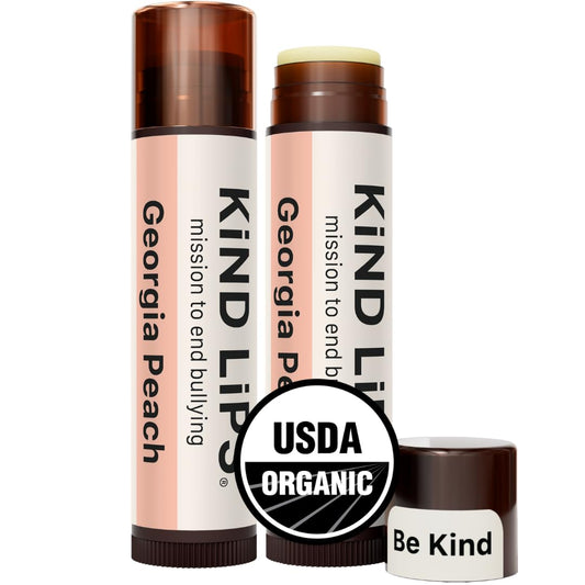 Kind Lips Georgia Peach Lip Balm 2-Pack - USDA Organic, Natural Chapstick Alternative for Dry Lips | Gluten-Free, Cruelty-Free