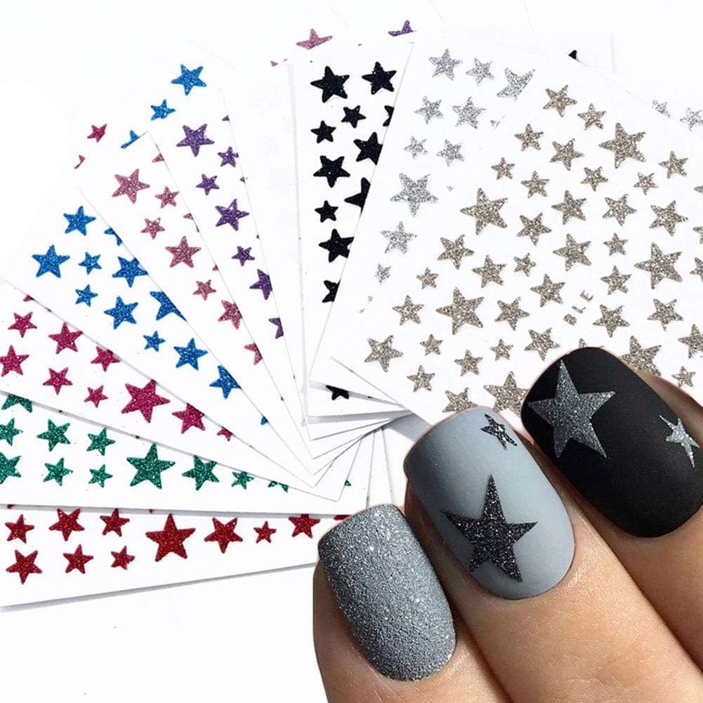 10 Sheets Star Nail Art Stickers Decals 3D Self-Adhesive Nail Art Stickers Star Designs Nails ArtDecorations Stars Decals Manicure Accessories