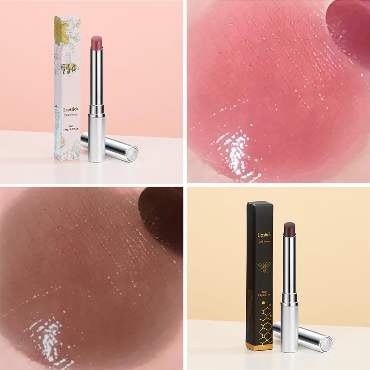 Tinted Lip Balm Lipstick, Hydrating Natural Glossy, Long-lasting Moisturizing & Nourishing Lip Care with Natural Ingredients Transparent Color (Drak Honey+Pink, 0.07oz)