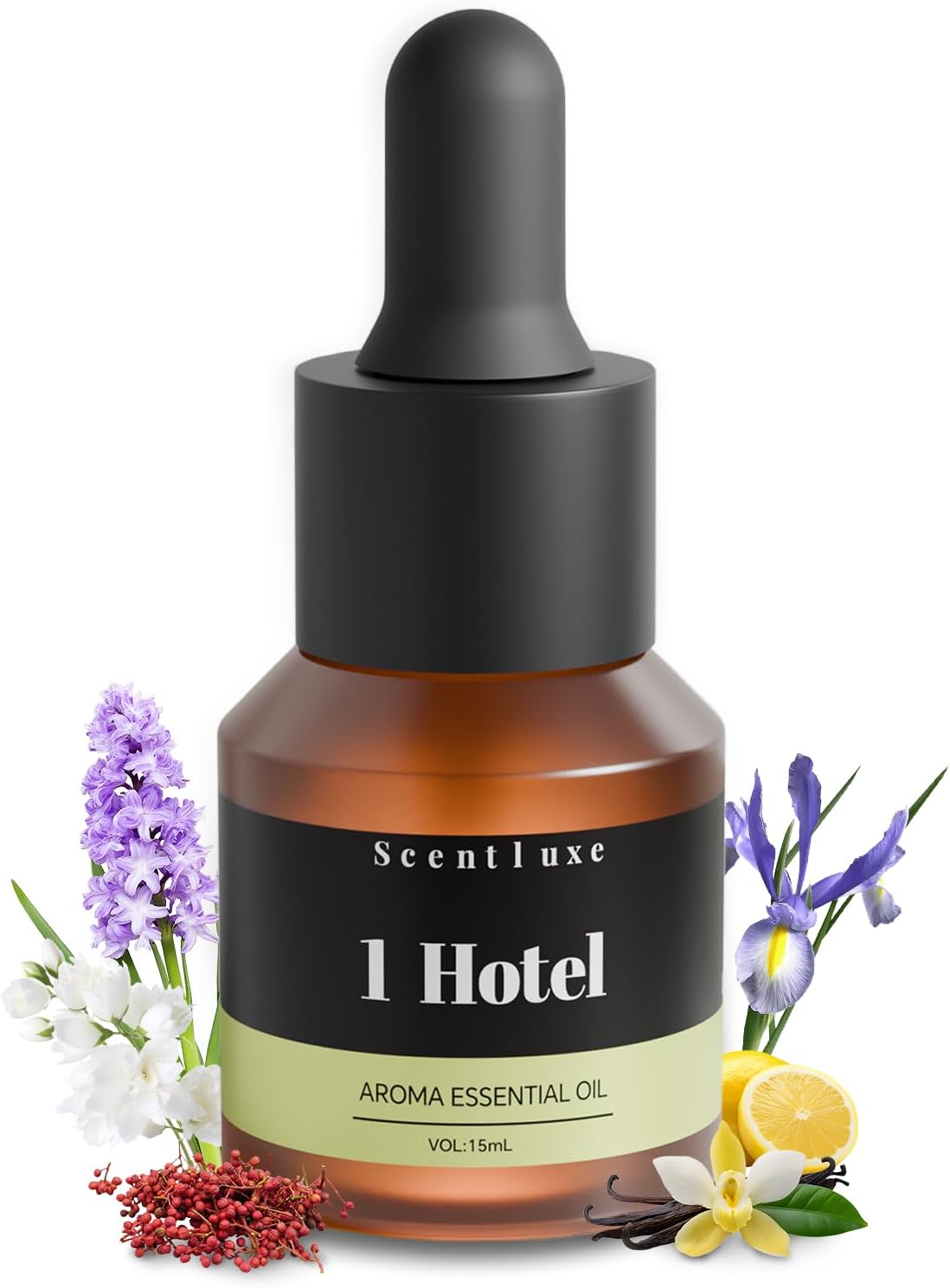 Essential Oil & Aromatherapy Diffuser Oils by The 1 Hotel Scent - Pepper, Lemon, Patchouli Notes. Premium 15mL Glass Dropper Bottle for Ultrasonic/Waterless Diffusers, Crafting 5-Star Hotel Fragrance