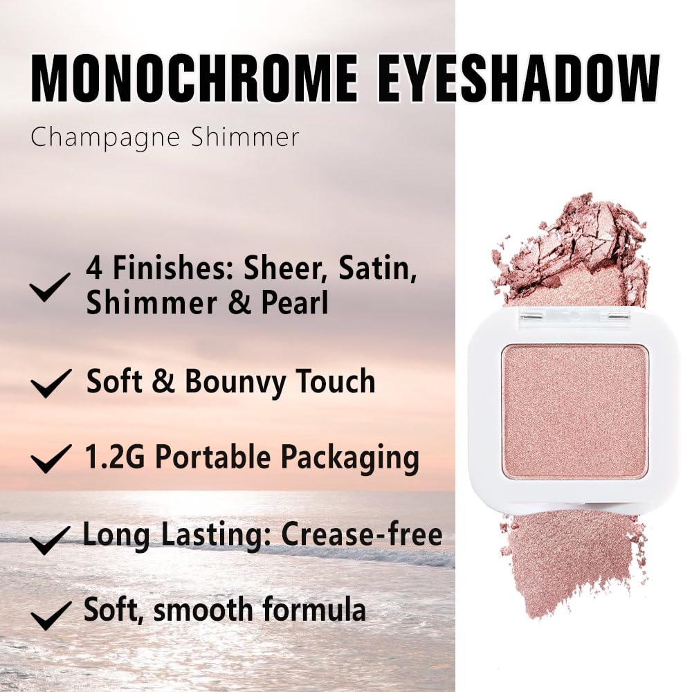 Glittler Single Eye Shadow Palette Makeup, Champagne Shimmer Monochrome Eyeshadow For Old Women, Pigmented Waterproof Sombras Para Ojos, Vegan, Talc, Paraben & Cruelty Free, 03