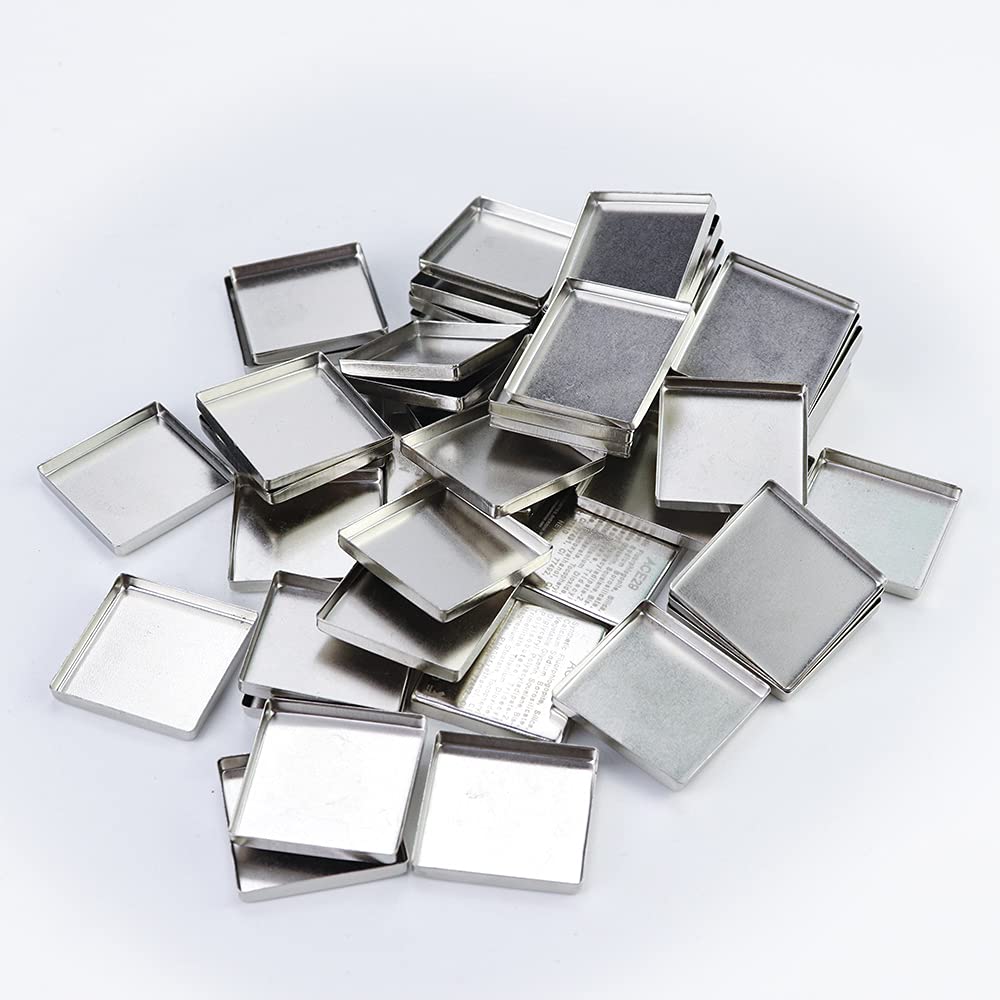 50 Pcs Empty Square Metal Pans, Makeup Palette Pans for Eyeshadow Magnetic Cosmetic Palette Size 26mm (Square - 50 Pcs)
