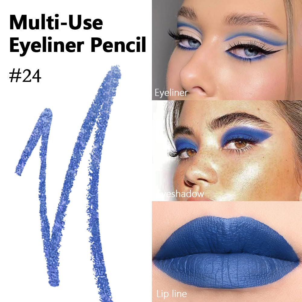 Kaely Gel Eyeliner Pencil for Women, Ruby Blue Eye Liner Waterproof Smudge Proof with Sharpener, Waterline Eye Makeup Liners, delineador de ojos contra el agua, Vegan & Cruelty-Free, 24