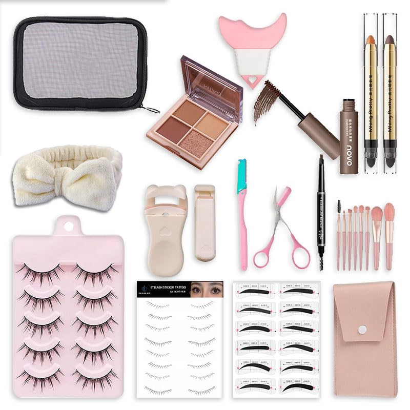 All-In-One And Portable Beginner Makeup Kit, Including Mascara, Eyeshadow Pencil, Eyeshadow Palette, Beauty Brush Set, Eyebrow Shaping Set And Other Props