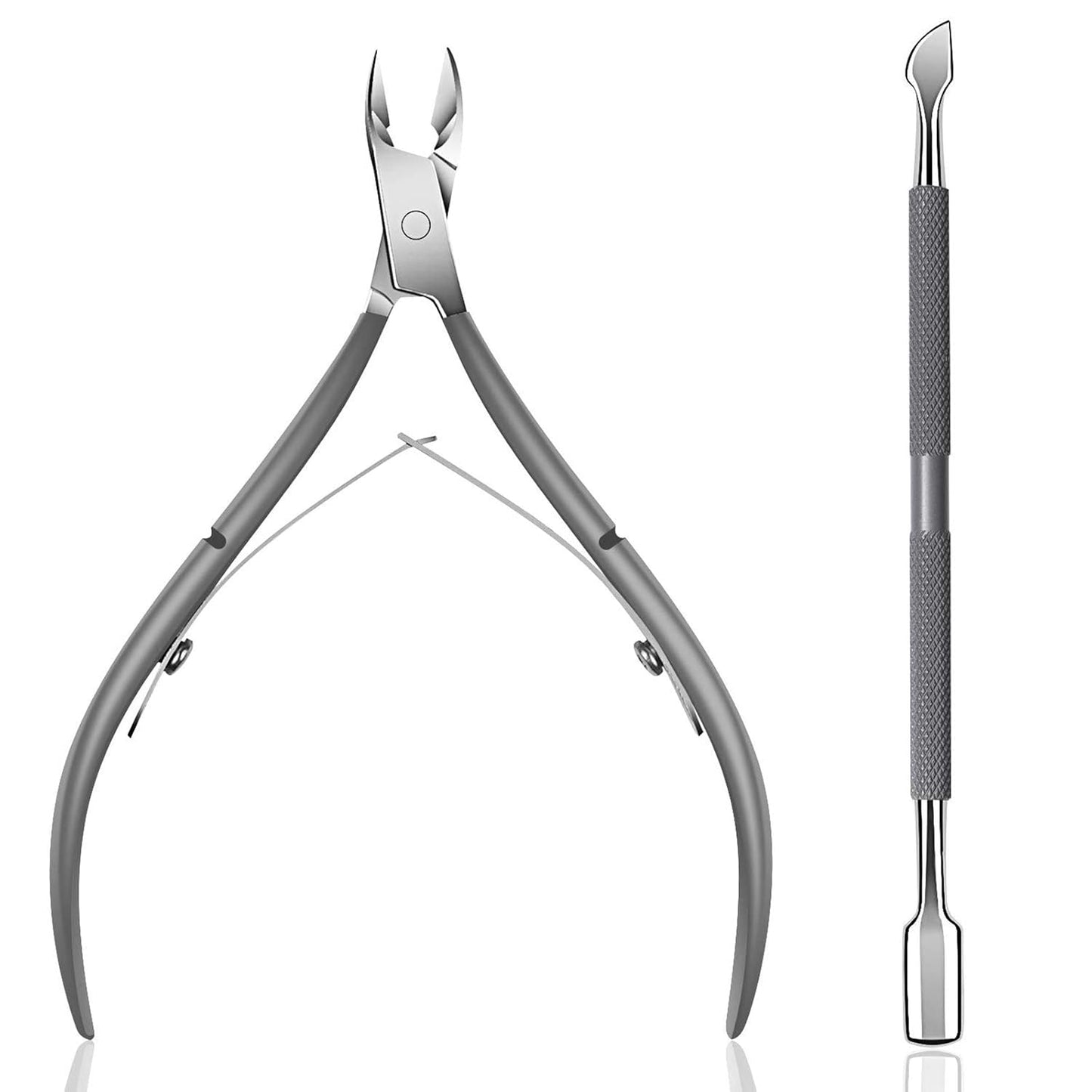 Ejiubas Cuticle Trimmer with Cuticle Pusher Cuticle Nipper Professional Grade Stainless Steel Cuticle Remover Cutter Clipper Durable Pedicure Manicure Tools (Grey)