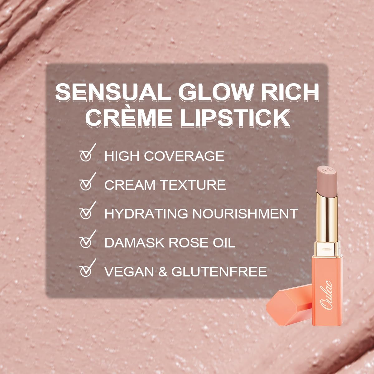 Oulac Beige Nude Satin Lipstick Set - Matte Lip Base, Full Coverage Lip Color, Satin Matte Finish, Cream Texture, Hydrating, Infused with Hyaluronic Acid, 4g*2 SG01+SG02