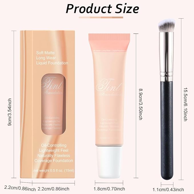 2 Pack Liquid Foundation Cream with Foundation Brush for Face Makeup,Durable Full Coverage Matte Concealer Make Up,Oil Control & Waterproof Base Primer -1 Fl.Oz (#02)