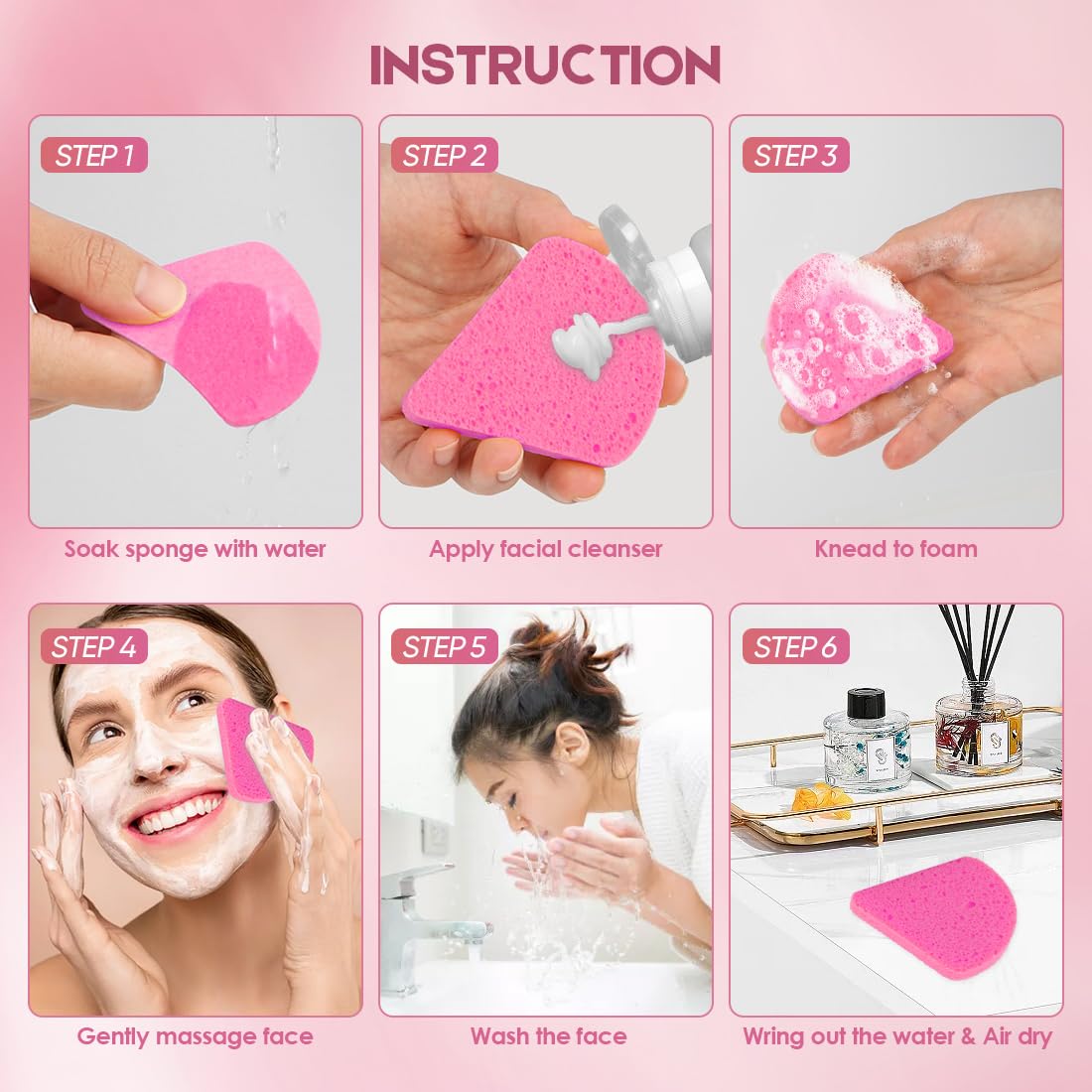 AIDEA Compressed Facial Sponges 96Count Pink, Travel Essentials Makeup Sponges, 100% Natural Cellulose Cosmetic Spa Sponges for Facial Cleansing, Exfoliating, Makeup Remover Pads