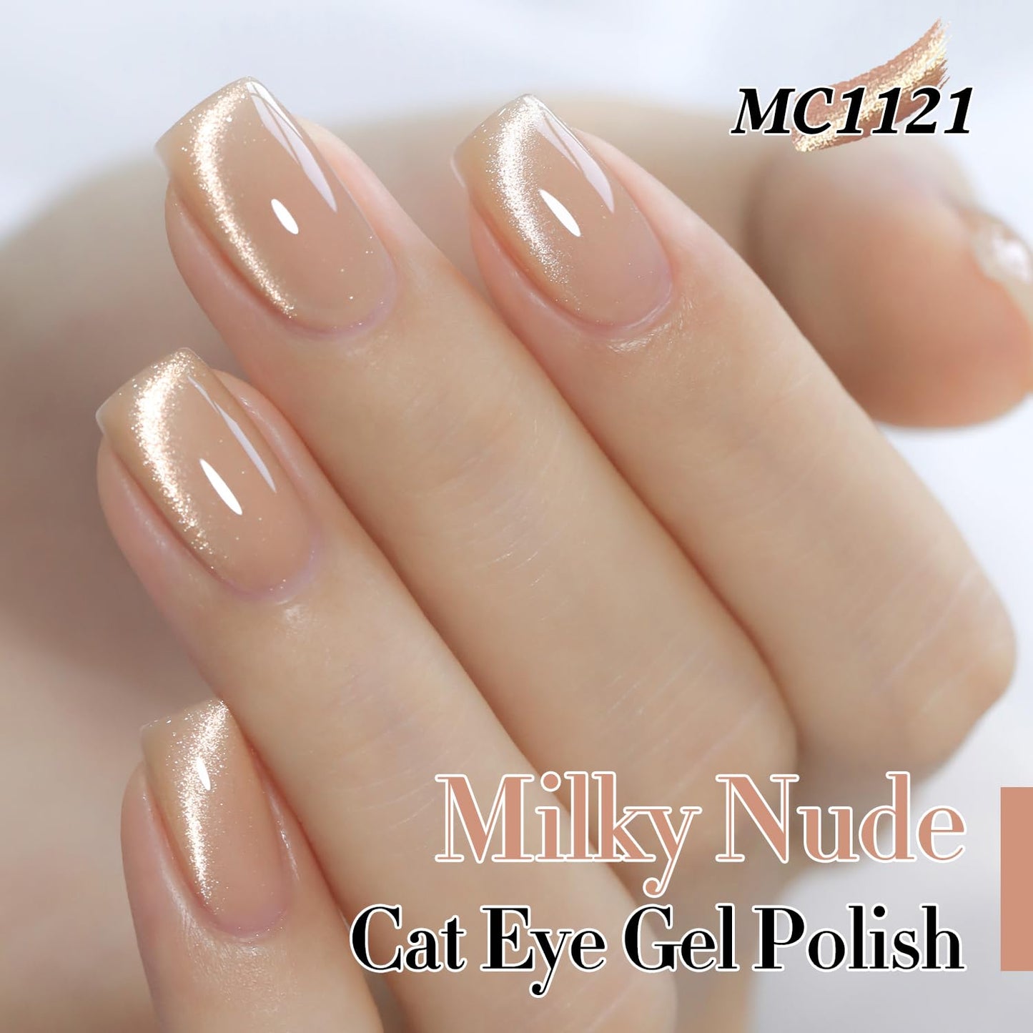 Double Rhythm Cat Eye Gel Polish with Magnet 15ML Ice Glass Holographic Glitter Shimmer Translucent Sheer Color Salon Soak Off Magnetic at Home (Milky Nude-MC1121)