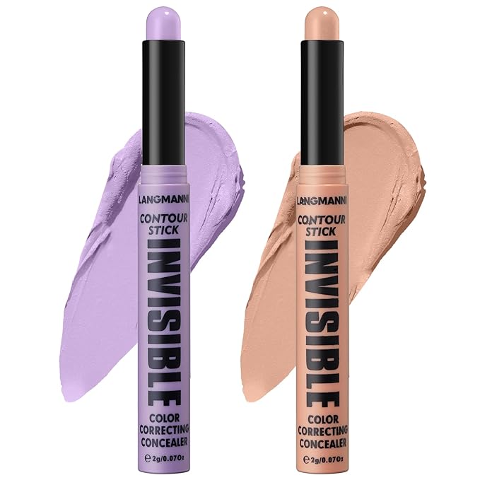 LANGMANNI Multi-Use Face Contour Stick,Highlighter & Concealer Stick, Combo Use For Correcting Color Balancing (#03+#04 Lavender+Dark Peach)