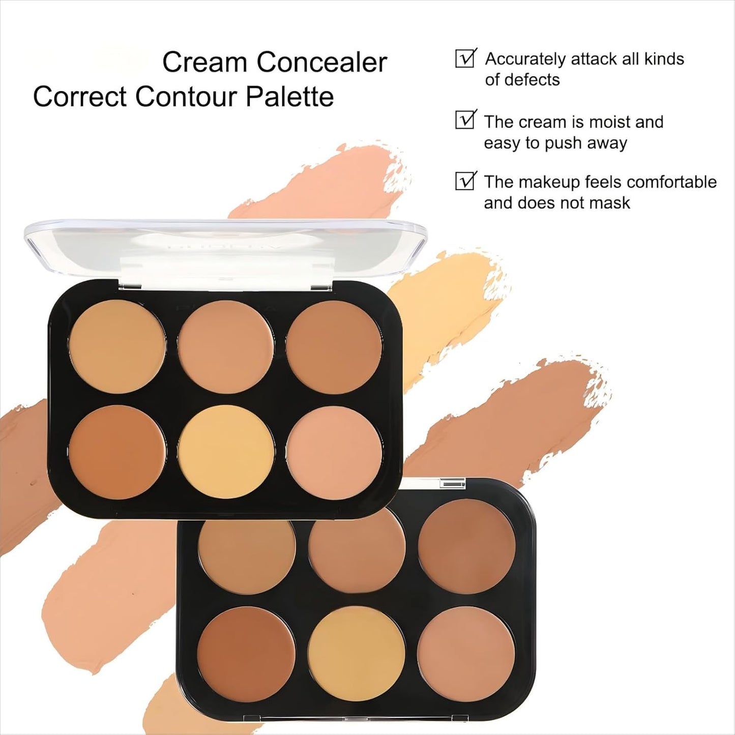 Corlo Contour Palette Concealer Correct, 6 Colors Cream Concealer Full Coverage Foundation Palette for Dark Circles Makeup (Deep)
