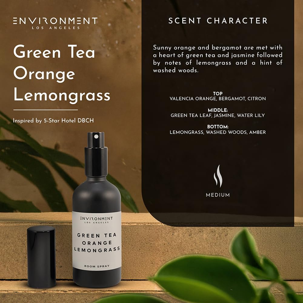 ENVIRONMENT Inspired by 5-Star Hotels DBCH Room Spray, 100ml Air Freshener (Green Tea | Orange | Lemongrass) Home Fragrance Accessories, Room Perfume, Room Deodorizer, Vegan & Cruelty-Free